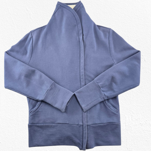 Y2K St John Sport Blue Knit Jacket Shearling Collar Asymmetrical Zip Size Medium - Picture 1 of 11